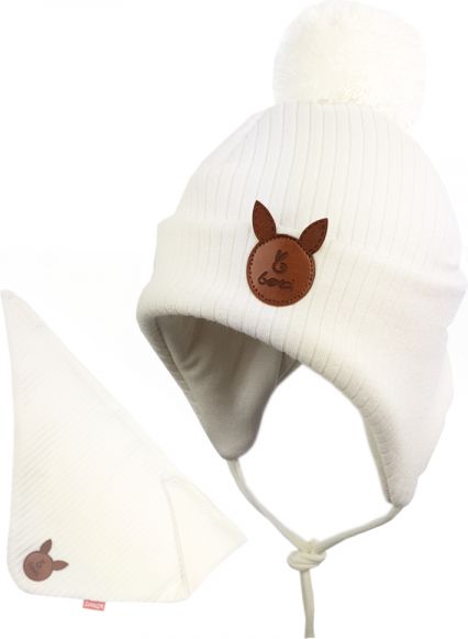 Bexa Bexa dvouvrstvá čepice Bajo Baby na zavazování s bambulí + šátek, bílá, vel. 92/98 92-98 (18-36m) - obrázek 1