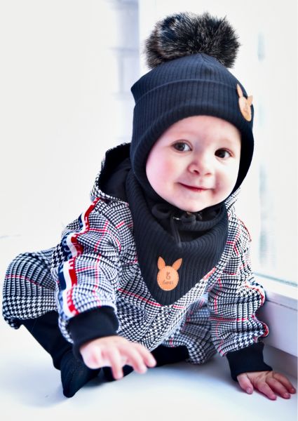 Bexa Bexa dvouvrstvá čepice Bajo Baby na zavazování s bambulí + šátek, černá, vel. 92/98 92-98 (18-36m) - obrázek 3