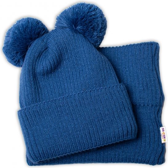 Baby Nellys BABY NELLYS Zimní pletená čepice + nákrčník - granát s bambulkami 92-98 (18-36m) - obrázek 2