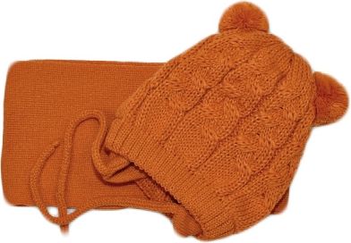 Baby Nellys BABY NELLYS Zimní pletená kojenecká čepička s šálou TEDDY - hnědá s bambulkami, vel. 62/68 62-68 (3-6m) - obrázek 2