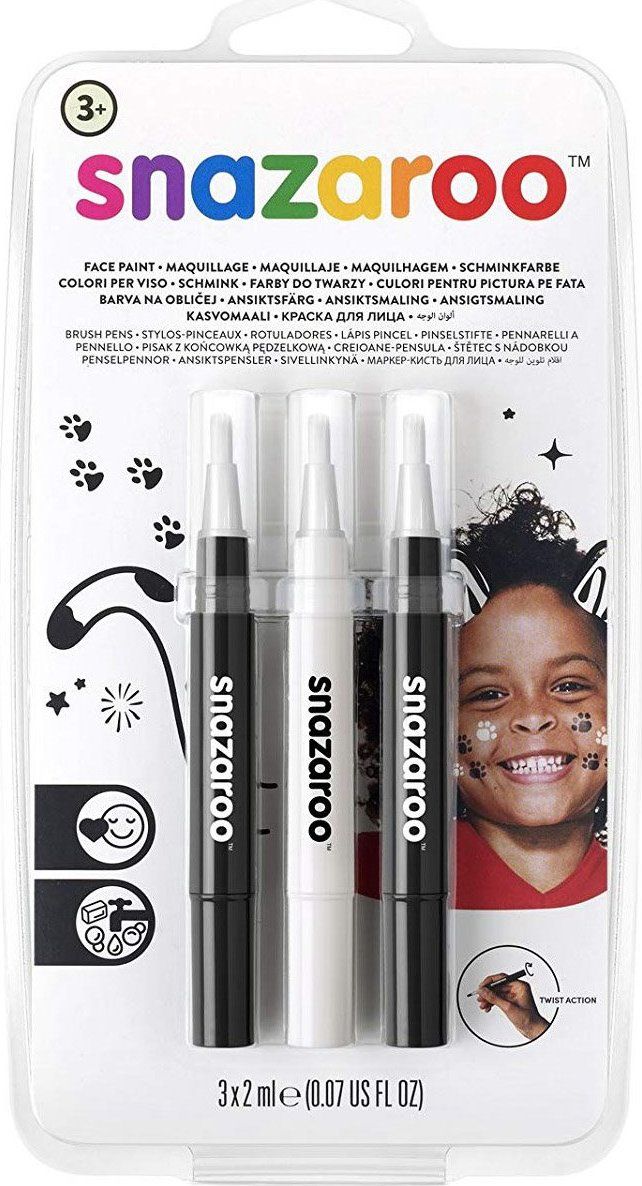 SNAZAROO Štětce Brush Pen s barvami na obličej - Černobílé - obrázek 1