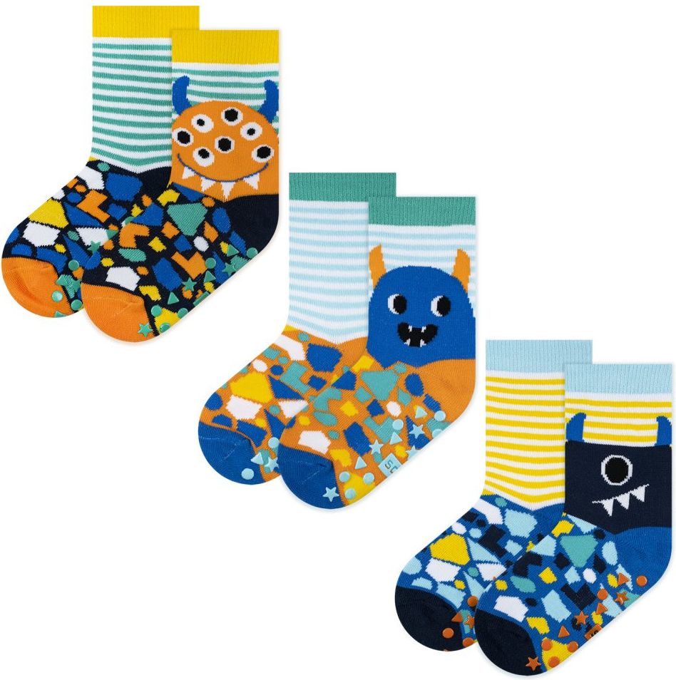 Ponožky protiskluzové SOXO, 3ks v balení, motiv příšerky Velikost: EU 19 - 21 - obrázek 1