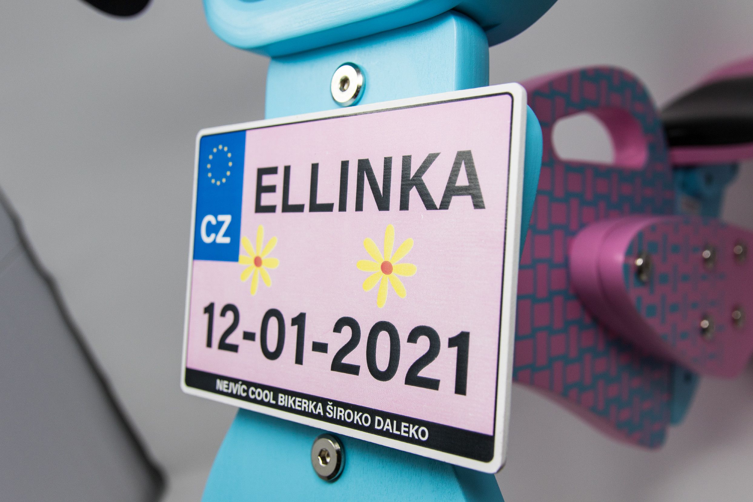 Dětské odrážedlo Enduro značky Toyz, dřevěné, barva růžová, s osobní SPZ Text na SPZ: Jsem nejrychlejší, Barva SPZ: růžová - obrázek 5