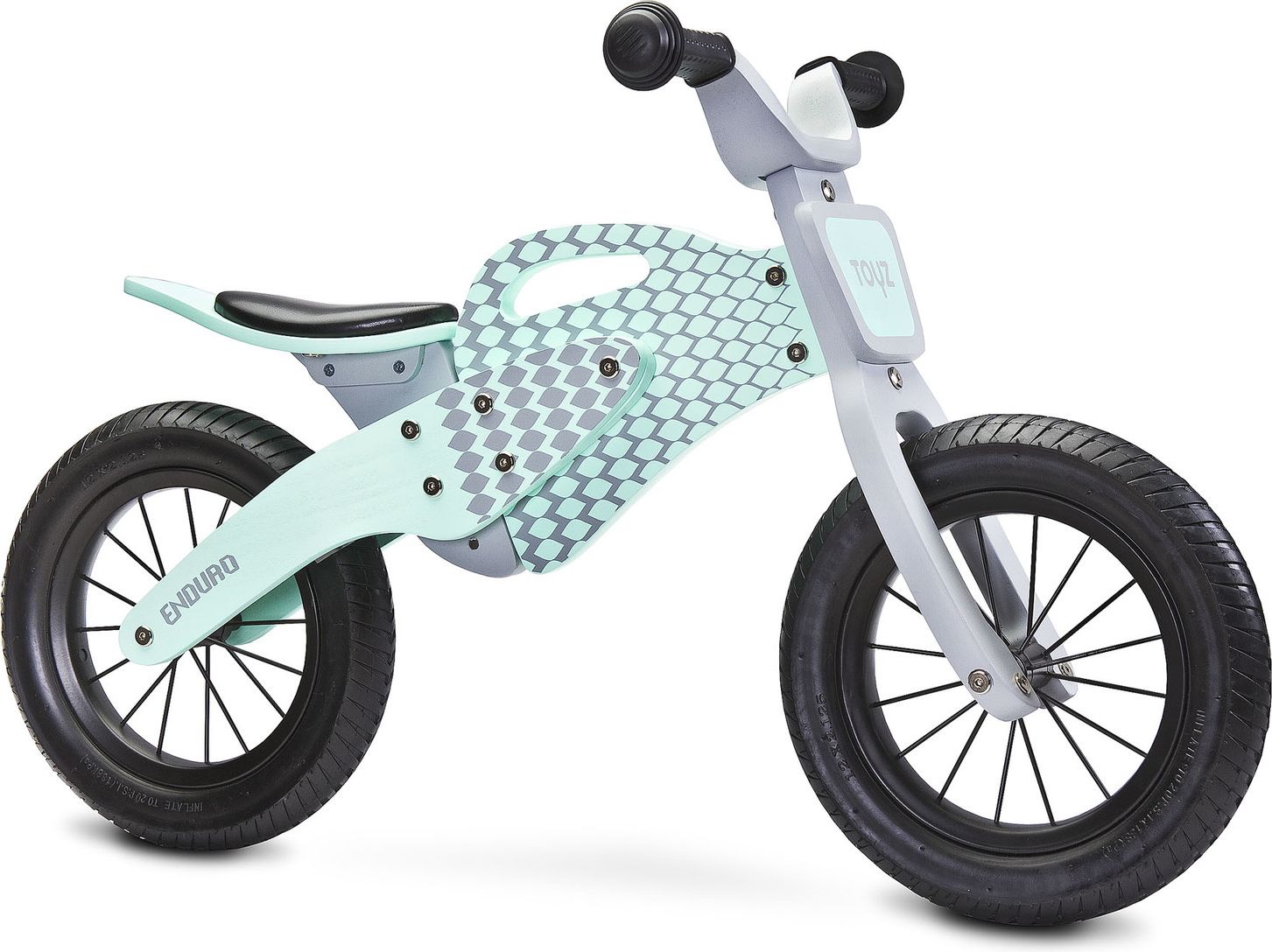 Dětske odrážedlo Enduro značky Toyz, dřevěné, barva mátová, s osobní SPZ Text na SPZ: Jsem nejrychlejší, Barva SPZ: růžová - obrázek 2