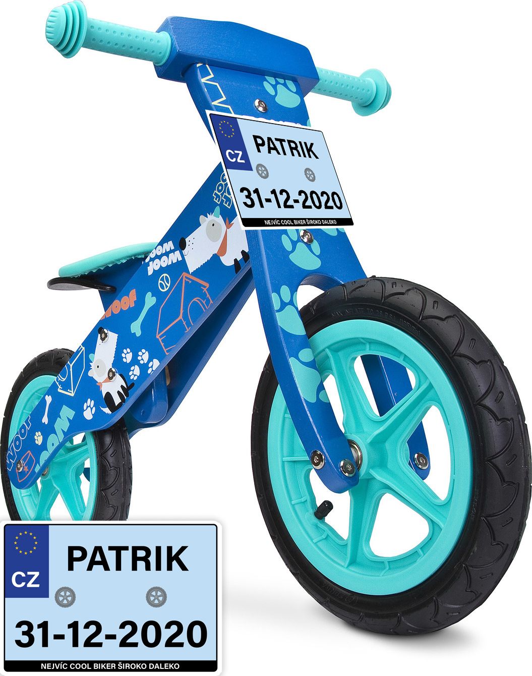 Dětské odrážedlo Zap značky Toyz, dřevěné, barva modrá, s osobní SPZ Text na SPZ: MiniSagan, Barva SPZ: - - obrázek 2