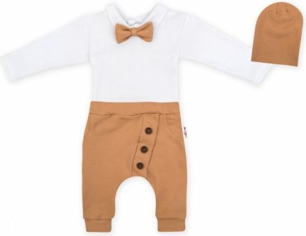 Baby Nellys 3-dílná sada Hubert, body s motýlkem dl.rukáv, tepláčky a čepička - hnědá, Velikost koj. oblečení 56 (1-2m) - obrázek 1