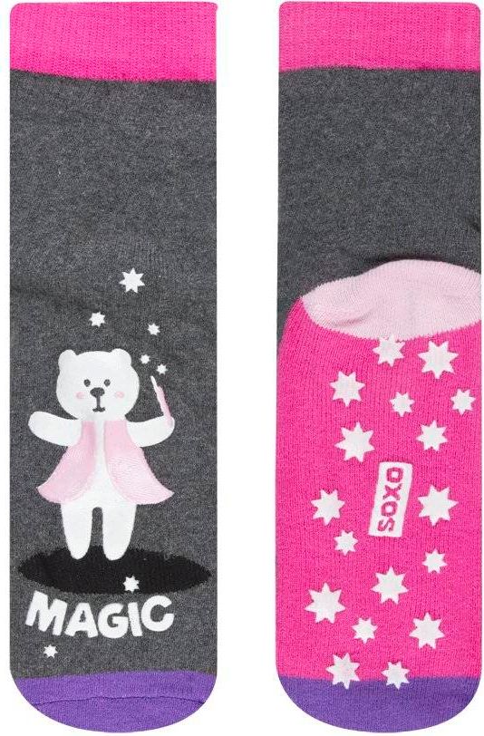 Svítící ponožky SOXO, šedé, motiv medvídek, protiskluzové Velikost: EU 23 - 25 - obrázek 1