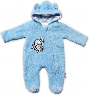 Baby Nellys Chlupáčkový overálek s kapucí, Cute Bunny - modrý - obrázek 1
