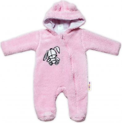 Baby Nellys Chlupáčkový overálek s kapucí, Cute Bunny - světle růžový - obrázek 1