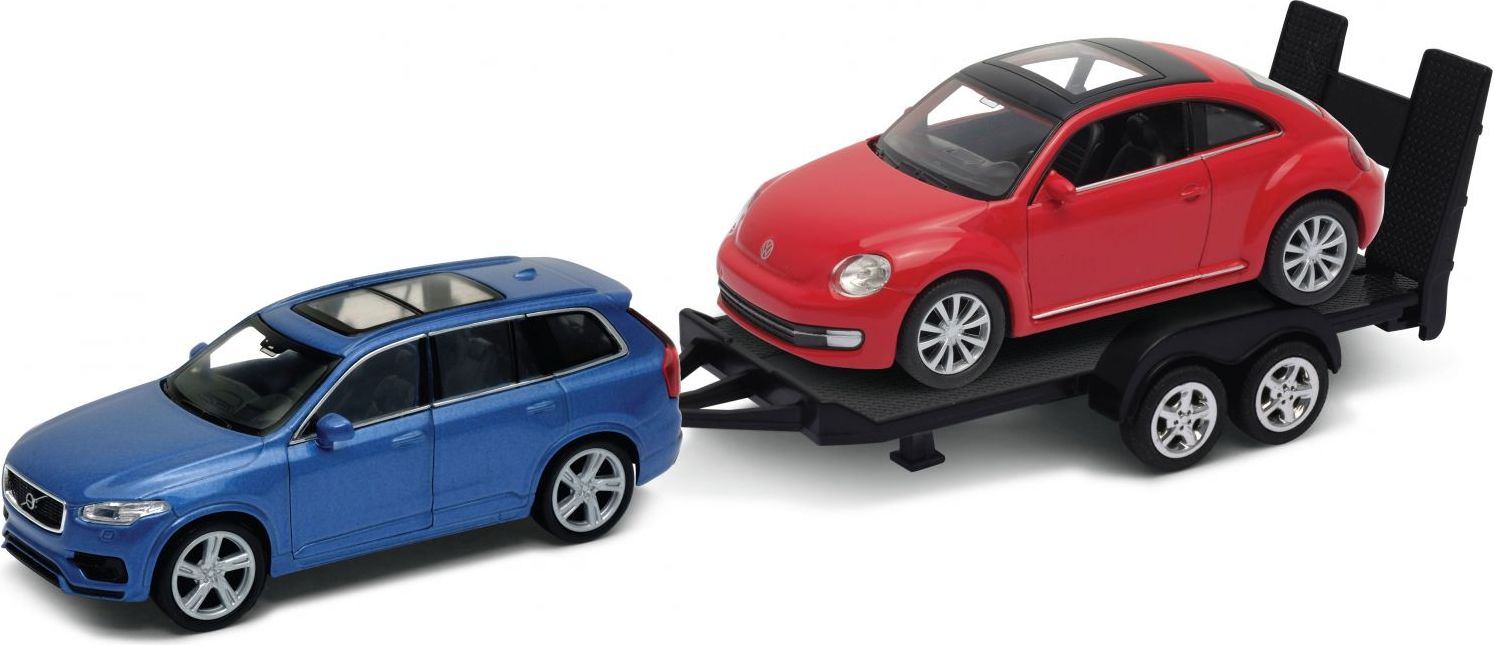 Welly - Volvo CX90 (modré) a VW Beetle (červené) autopřívěs model 1:34 - obrázek 1