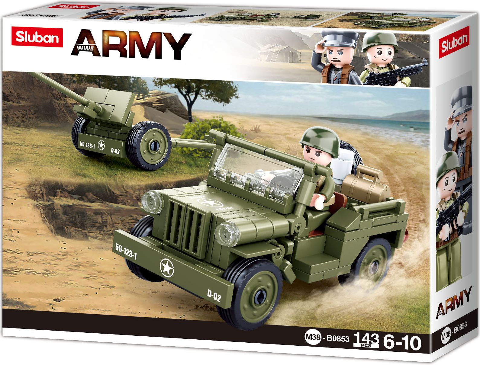 Sluban Army WW2 M38-B0853 Spojenecký džíp a protiletadlové dělo - obrázek 1