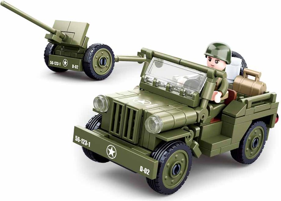 Sluban Army WW2 M38-B0853 Spojenecký džíp a protiletadlové dělo - obrázek 2