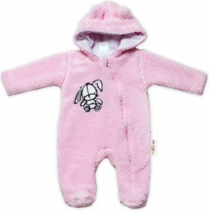 Baby Nellys Chlupáčkový overálek s kapucí, Cute Bunny - světle růžový, Velikost koj. oblečení 62 (2-3m) - obrázek 1
