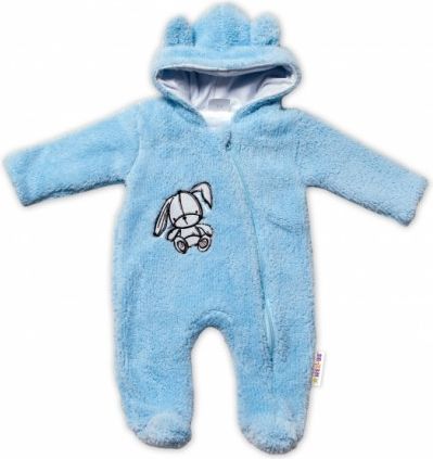 Baby Nellys Chlupáčkový overálek s kapucí, Cute Bunny - modrý, Velikost koj. oblečení 56 (1-2m) - obrázek 1