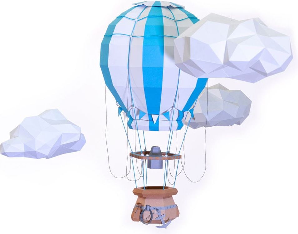 Cut'n'Glue Horkovzdušný balon v oblacích – 3D papírový model - modrý - obrázek 1