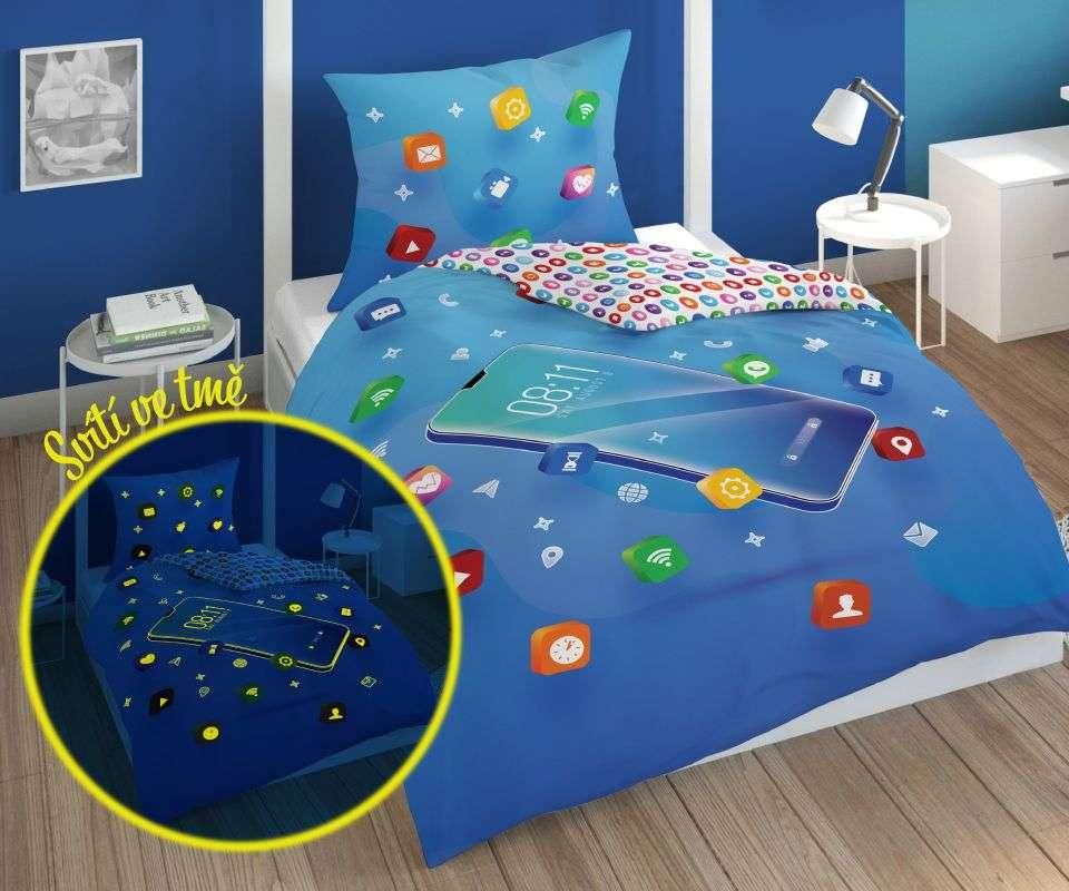 DETEXPOL Povlečení Telefon blue svítící Bavlna, 140/200, 70/80 cm - obrázek 1