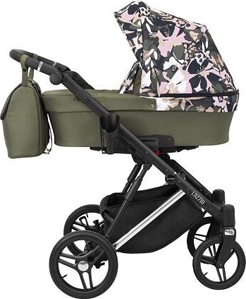 Kočárek Kunert Lazzio Premium dvojkombinace stříbrný rám olivový s květy - obrázek 1