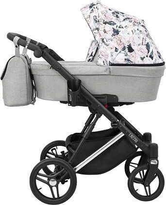 Kočárek Kunert Lazzio Premium trojkombinace stříbrný rám šedý s květy - obrázek 1