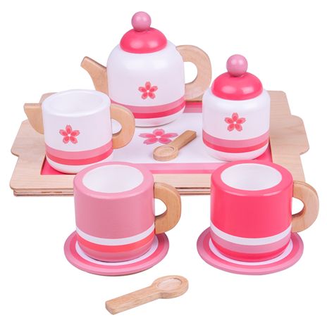 Bigjigs Toys Dřevěná čajová sada růžová - obrázek 1