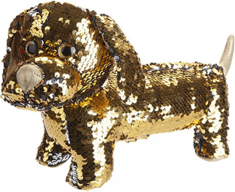 Pes Jezevčík zlatý třpytivý 28cm textilní s flitry *PLYŠOVÉ HRAČKY* - obrázek 1