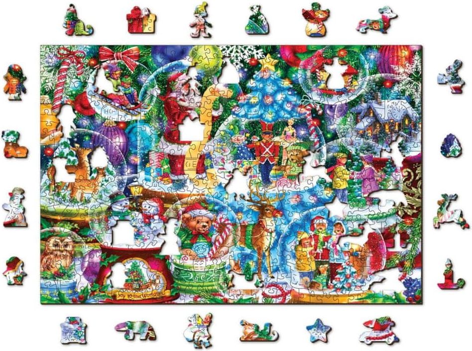 Wooden city Dřevěné puzzle Vánoční sněžítka 2v1, 505 dílků EKO - obrázek 1