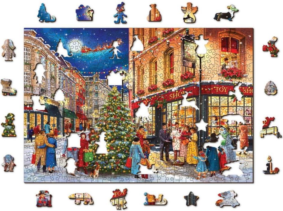 Wooden city Dřevěné puzzle Vánoční ulice 2v1, 505 dílků EKO - obrázek 1