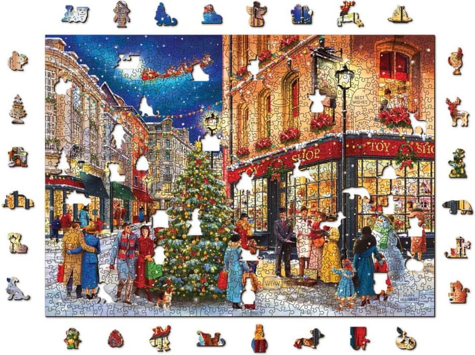 Wooden city Dřevěné puzzle Vánoční ulice 2v1, 1010 dílků EKO - obrázek 1