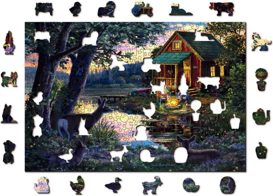 Wooden city Dřevěné puzzle Večer v domě u jezera 2v1, 505 dílků EKO - obrázek 1
