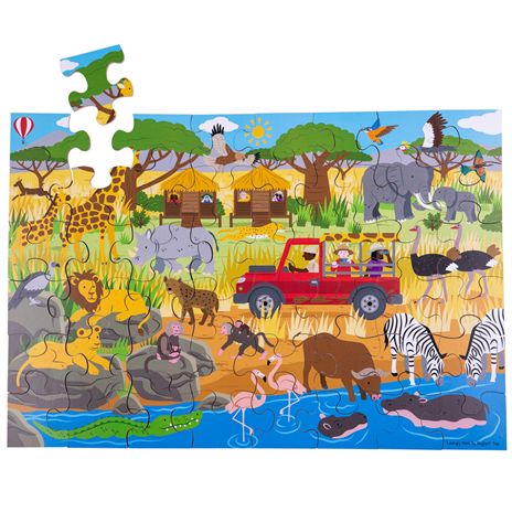 Bigjigs Toys Podlahové puzzle Africké dobrodružné 48dílků - poškozený obal - obrázek 1