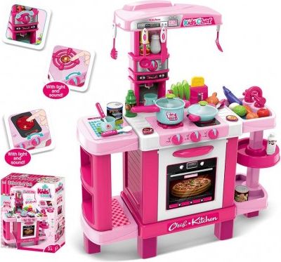 Dětská kuchyňka Baby Mix malý šéfkuchař + příslušenství růžová, Růžová - obrázek 1