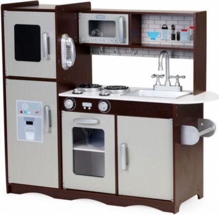 Eco Toys Dřevěná kuchyňka XXL s příslušenstvím a ledničkou, 83 x 92 cm x 46 cm - hnědá - obrázek 1