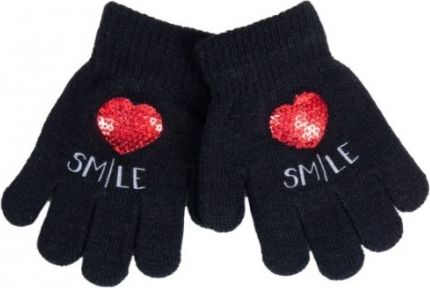 YO ! Dětské zimní prstové rukavičky s flitry - Srdíčko/Hvězdička - černé, 104/116 - obrázek 1