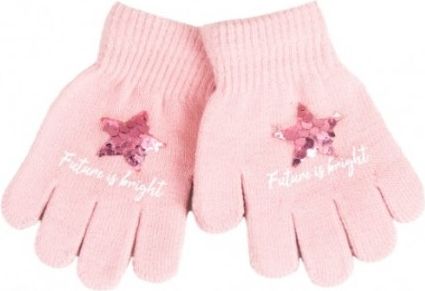 YO ! Dětské zimní prstové rukavičky s flitry - Srdíčko/Hvězdička - růžové, 104/116 - obrázek 1