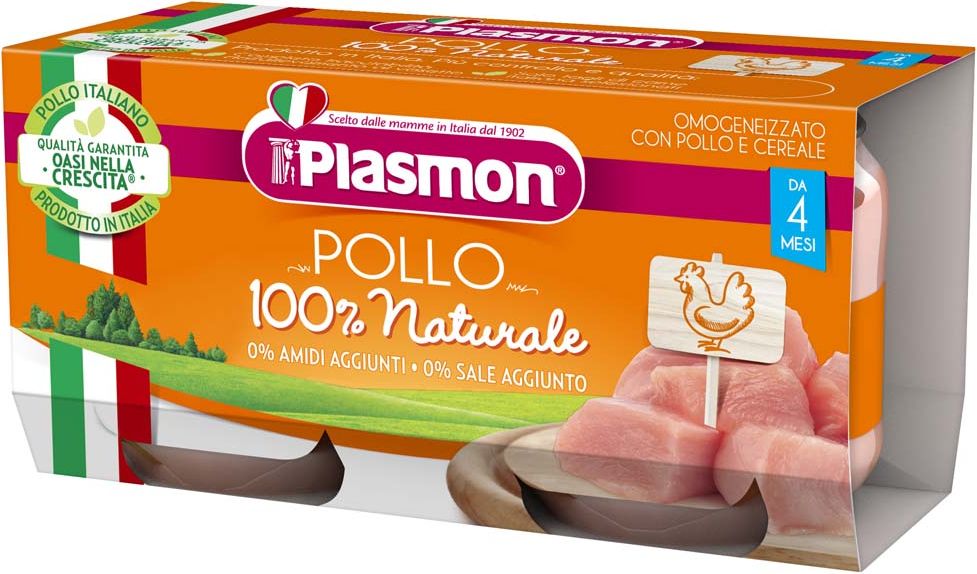 PLASMON Příkrm bezlepkový masový s obilím kuřecí bez škrobu a soli 2x80 g, 4m+ - obrázek 1