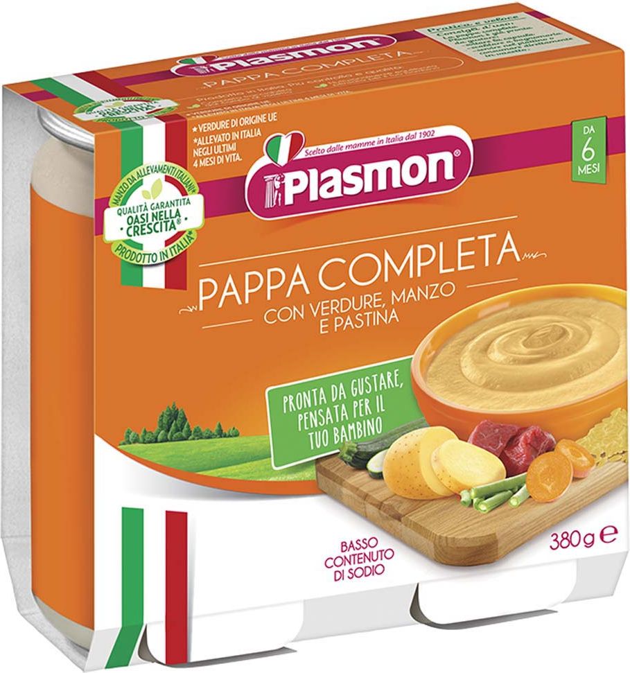 PLASMON Příkrm zeleninový s hovězím a těstovinami 2x190 g, 6m+ - obrázek 1