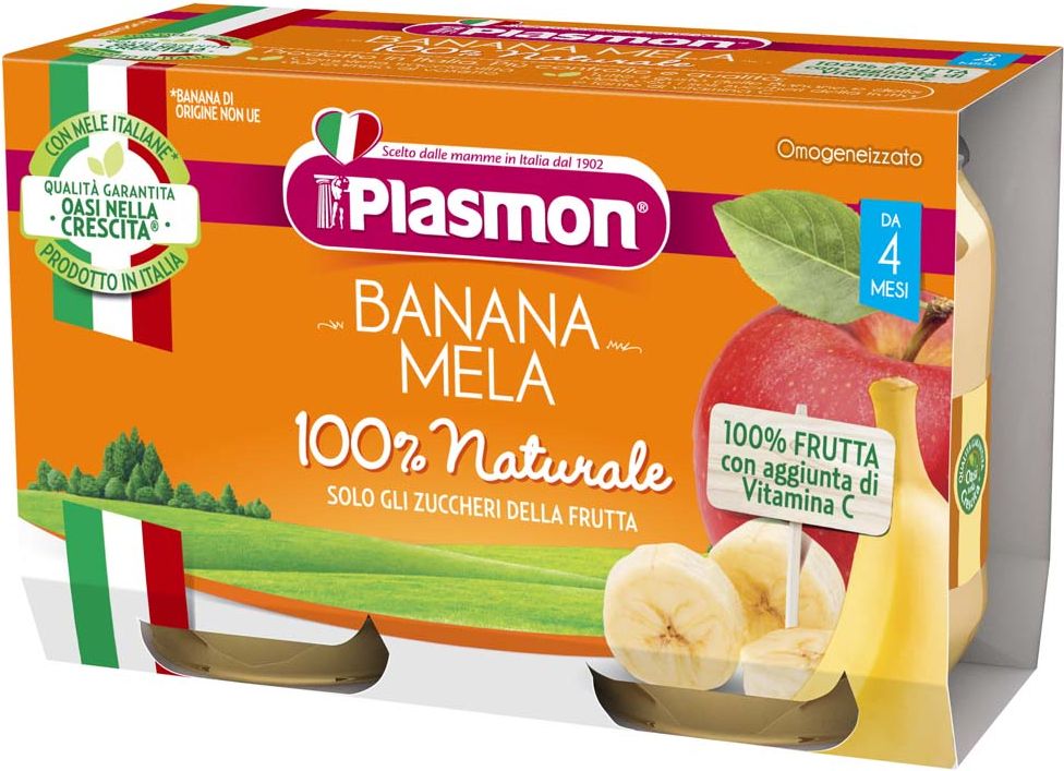 PLASMON Příkrm ovocný jablko a banán 2x104 g, 4m+ - obrázek 1