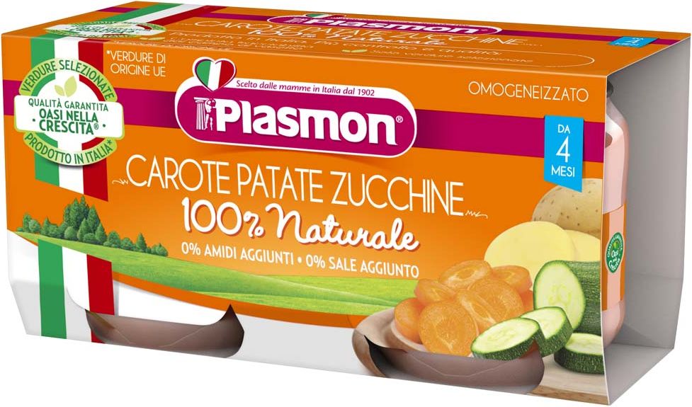PLASMON Příkrm bezlepkový zeleninový s mrkví, bramborami a cuketou 2x80 g, 4m+ - obrázek 1