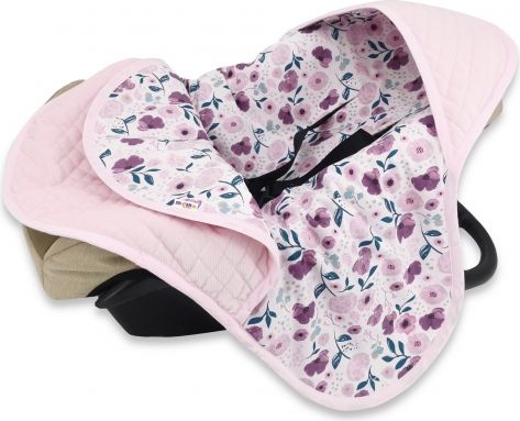 Baby Nellys Zavinovací deka s kapucí, prošívaný Velvet, 77 x 93 cm, Luční kvítky - růžová - obrázek 1