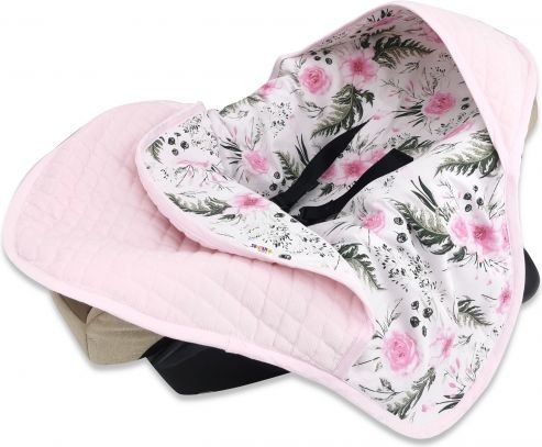 Baby Nellys Zavinovací deka s kapucí, prošívaný Velvet, 77 x 93 cm, Flowers - růžová - obrázek 1