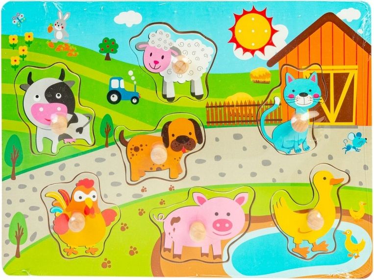 Dětské dřevěné puzzle s úchyty Smily play domácí zvířátka - obrázek 1