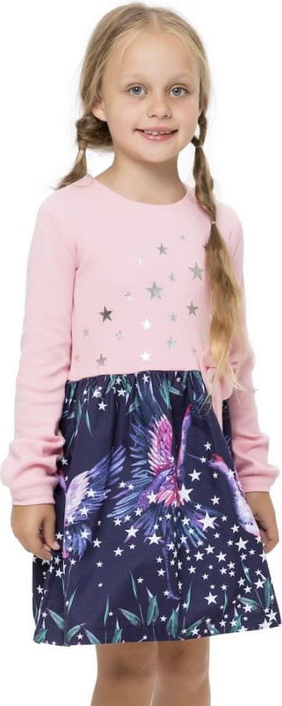 WINKIKI Dívčí šaty Stars - růžová/navy - 134 - obrázek 1