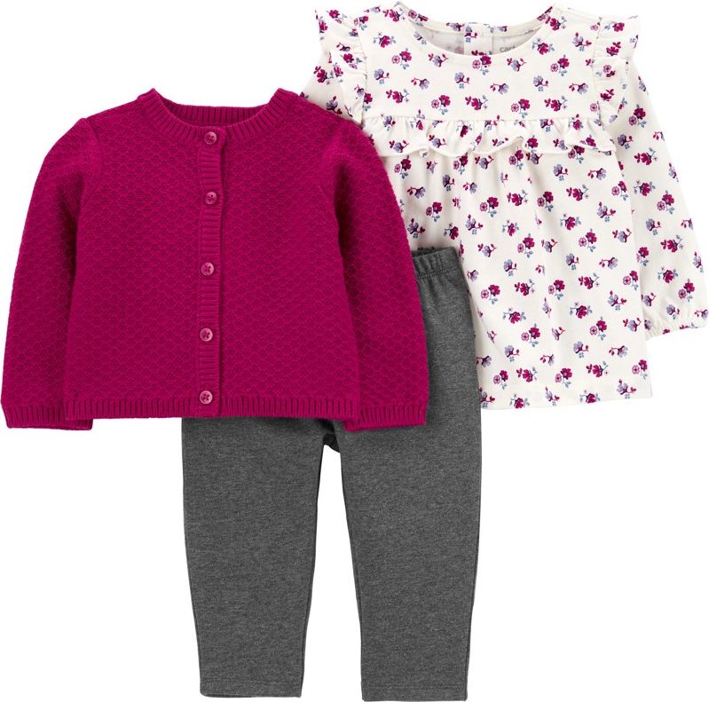 CARTER'S Set 3dílný svetr, legíny, triko dl. rukáv Flora Purple holka 3m - obrázek 1