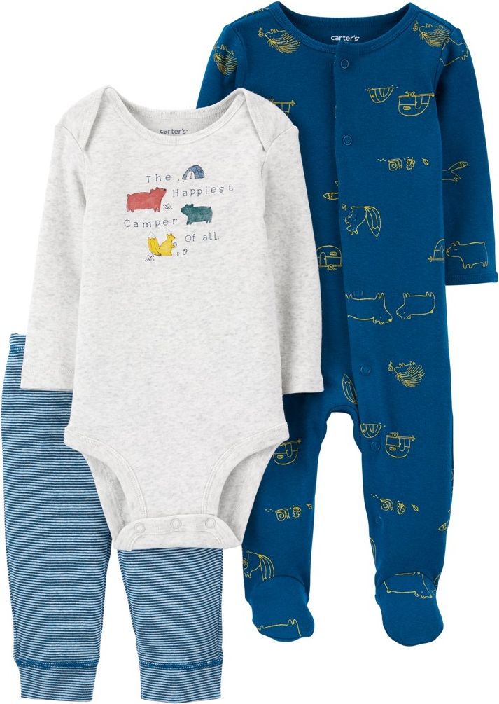 CARTER'S Set 3dílný body dl. rukáv, tepláky, overal Blue Animals chlapec NB /vel.56 - obrázek 1