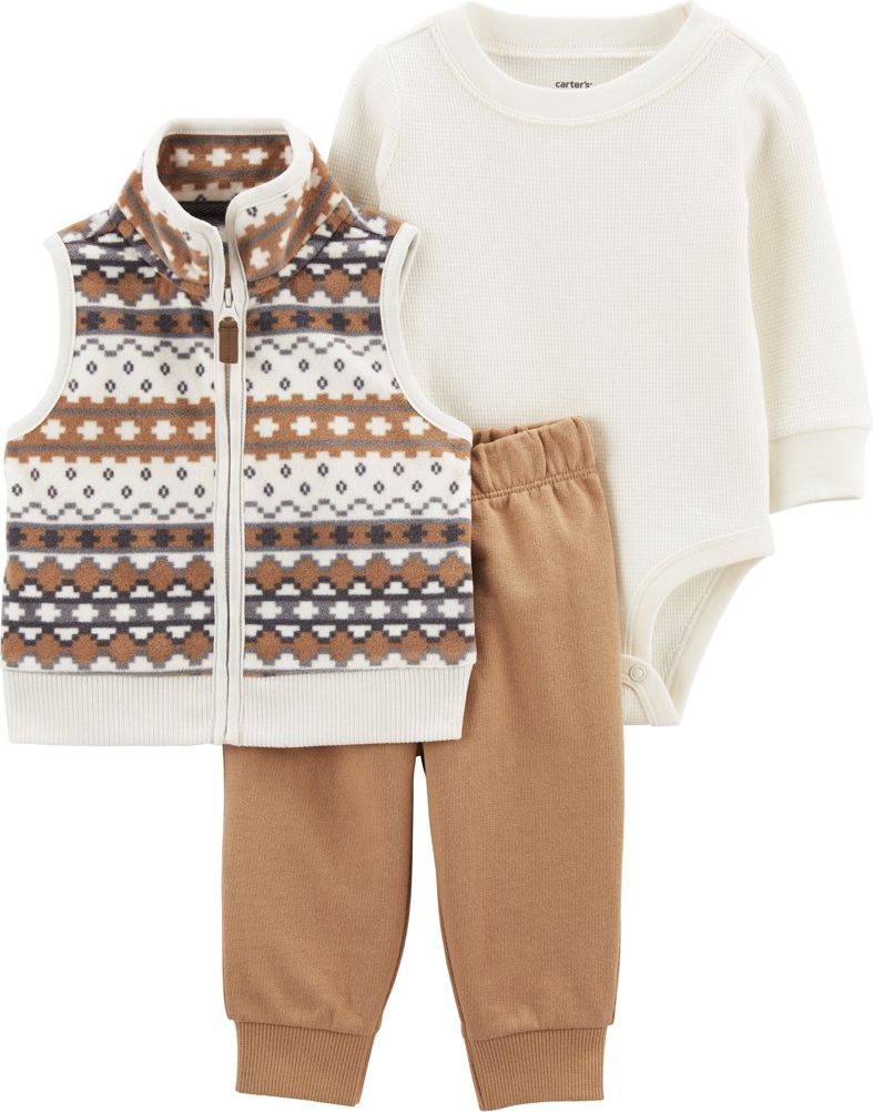 CARTER'S Set 3dílný vesta, tepláky, body dl.rukáv Brown Patterns chlapec 24m - obrázek 1