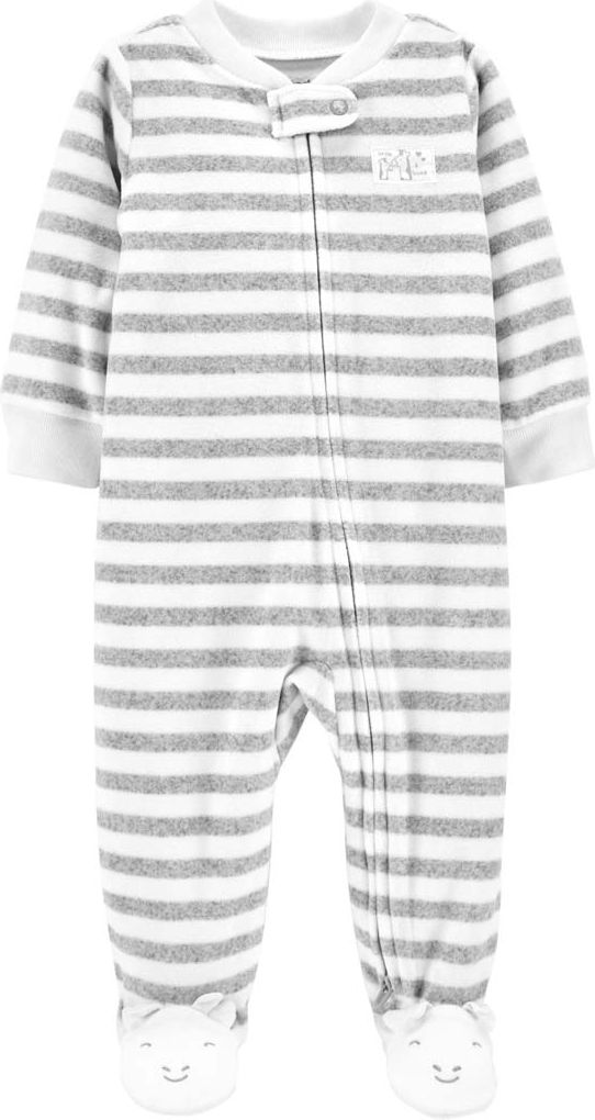 CARTER'S Overal na druky fleece Sleep & Play Grey & White Stripes neutrál NB - obrázek 1