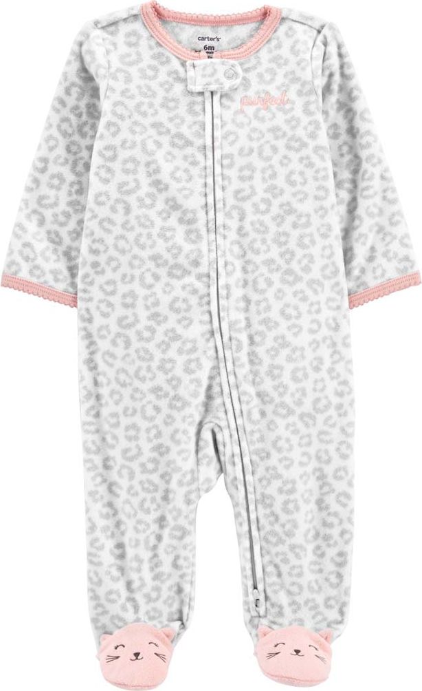 CARTER'S Overal na zip fleece Sleep & Play Grey Leopard dívka NB - obrázek 1
