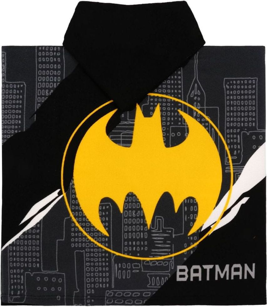 DC Batman Comics Pončo ručník s šedou a žlutou grafikou Batmana, certifikovaný OEKO-TEX - obrázek 1