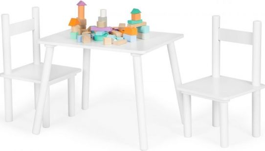 ECO TOYS Dětský nábytek, stoleček + dvě židličky - bílá - obrázek 1