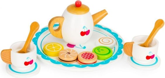 ECO TOYS Dřevěná 14-dílná čajová sada Třešnička