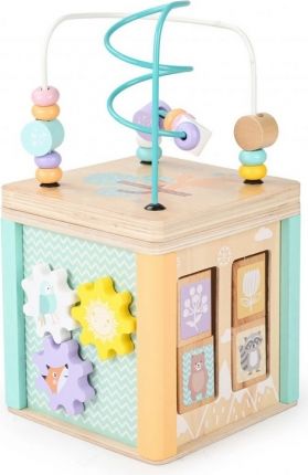 Eco toys Edukační dřevěná kostka s labyrintem 5v1, pastel